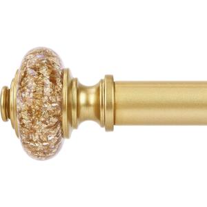 Gold Long Curtain Rods for Windows 72 to 144 Inch, Decorative Vintage Crystal 1'' Diameter Curtain Rod with Gold Foil Finials, Adjustable Heavy Duty Easy Install Drapery Pole Set for Farmhouse