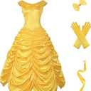 Drofe Princess Dress Costume for Women Yellow Dress Prom Party Adult (S)