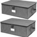 China Storage Containers Hard Shell 2 Pack, Platter Storage Case 17" x 13" x 6", 5 Felt Dividers Included, Structured Top and Stackable (Linen Grey)