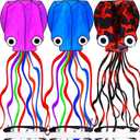 Octopus Kite 3 PACK Kites for Adults Easy To fly, 3D Beautiful Large Giant Kites with Kite String, Kites for Kids Easy to Fly Boys Girls Outdoor Travel Park Beach 158'' Long Tail Kite Runner, 3 Colors (Purple & Blue & RedDot)