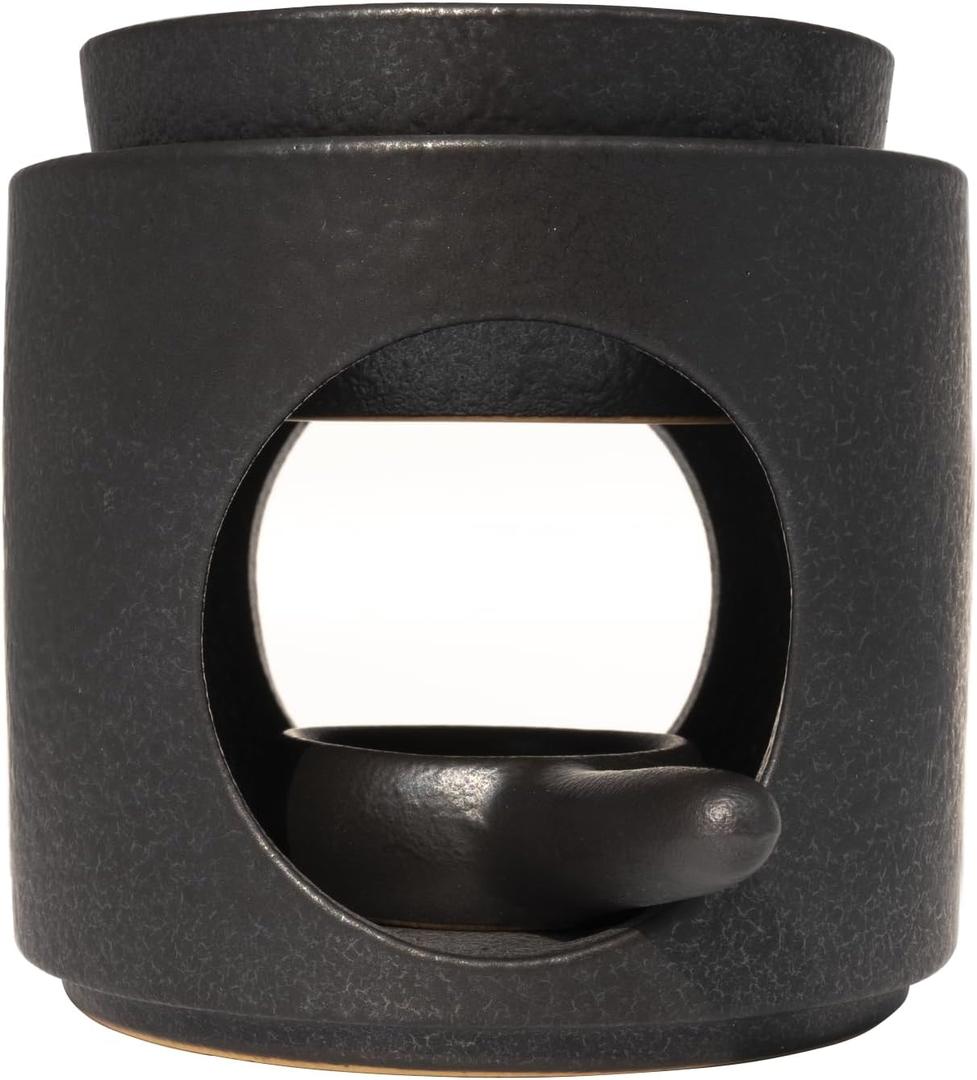 | Wax Burner | Tealight Warmer Ceramic | Wax Melt Candle Melter| Duftlampe | Scented Oil Diffuser with Tealight | Size H*11cm 10cm with Removable Bowl & Tealight Holder | Matt Painting (Black)