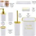 Bathroom Accessory Set White-9PC Set with Toilet Brush, Trash Can, Soap Dispenser, Q-Tip Holder | Modern Home Bath Essentials (White, Bath Set)