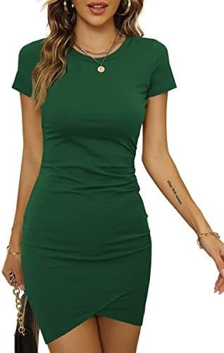 Laughido Women's Short Sleeve Ruched Bodycon Mini Sundress Summer Casual T Shirt Dress, Size M