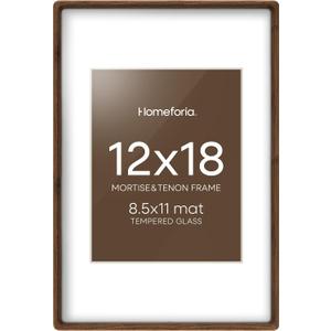 Homeforia 12x18 Mortise&Tenon Walnut Picture Frame, 8.5x11 Mat, Glass