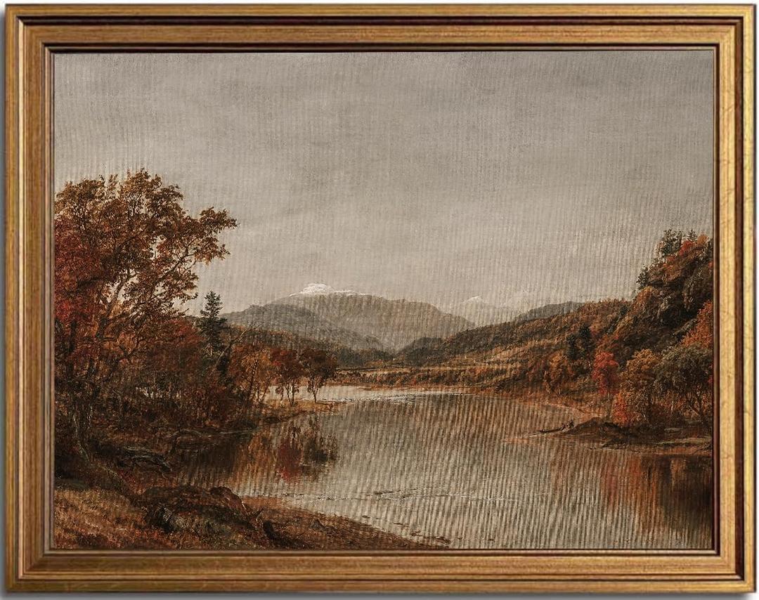 KBKBART Framed Vintage Wall Art for Living Room, Retro Watercolor Autumn Landscape Oil Painting, Rustic Farmhouse Bedroom Decor Canvas Wall Art, Vintage Art Fall Wall Decor (16"x24")