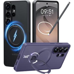 CASEKOO Black 26U Case with 360 Spin Magnetic Stand [Fit for MagSafe] [18FT MIL-STD Protection] Shockproof Invisible Ring Holder Matte s26U Phone Case 6.9''