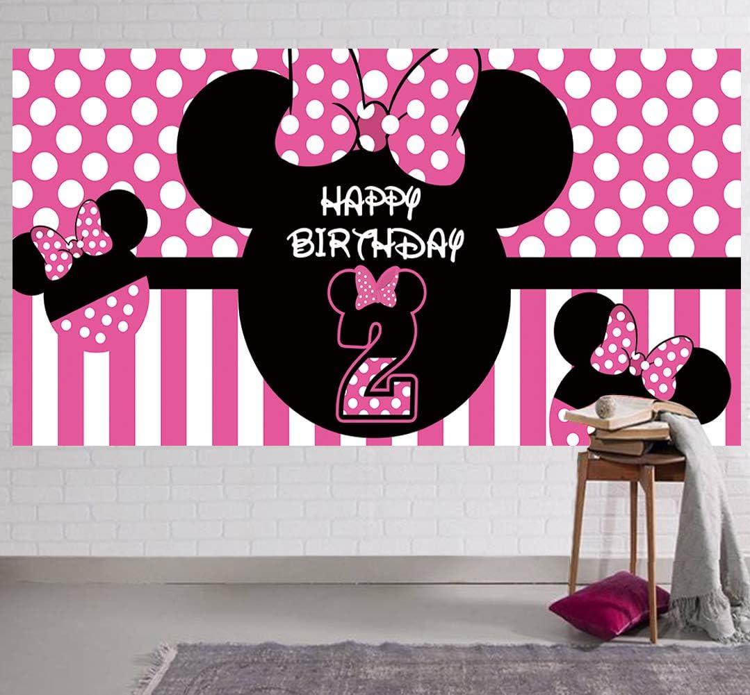 Minnie 2nd Birthday Backdrop, Minnie 2nd Birthday Banner Party Supplies, Minnie 2 Bday Decorations Photography Background (6.6 x 3.3 ft)