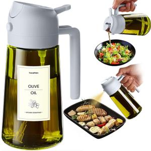 TrendPlain - Original 16oz/470ml Olive Oil Dispenser Bottle for Kitchen Gadgets and Air Fryer Accessories - Olive Oil Sprayer for Cooking w/Stickers - Ash