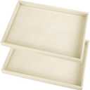 Mornajina 2 Pcs 13.8" x 9.5" Velvet Jewelry Tray Jewelry Display Tray Flat Tray, Stackable Empty Plate Trays for Earrings Necklaces Bracelet Rings Display Showcase - Light Khaki