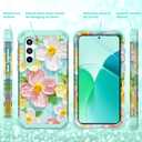 for Galaxy S24 Case,3 in 1 Oil Painting Flower Pattern Heavy Duty Shockproof Protection Silicone Rubber Bumper+Hard Plastic Hybrid Protective Cover for Samsung S24 6.2",Green Flower