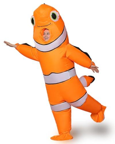 GOPRIME Halloween Inflatable Clownfish Costume Adult Size – Ocean Animal Blow Up Suit for Fun Parties and Events