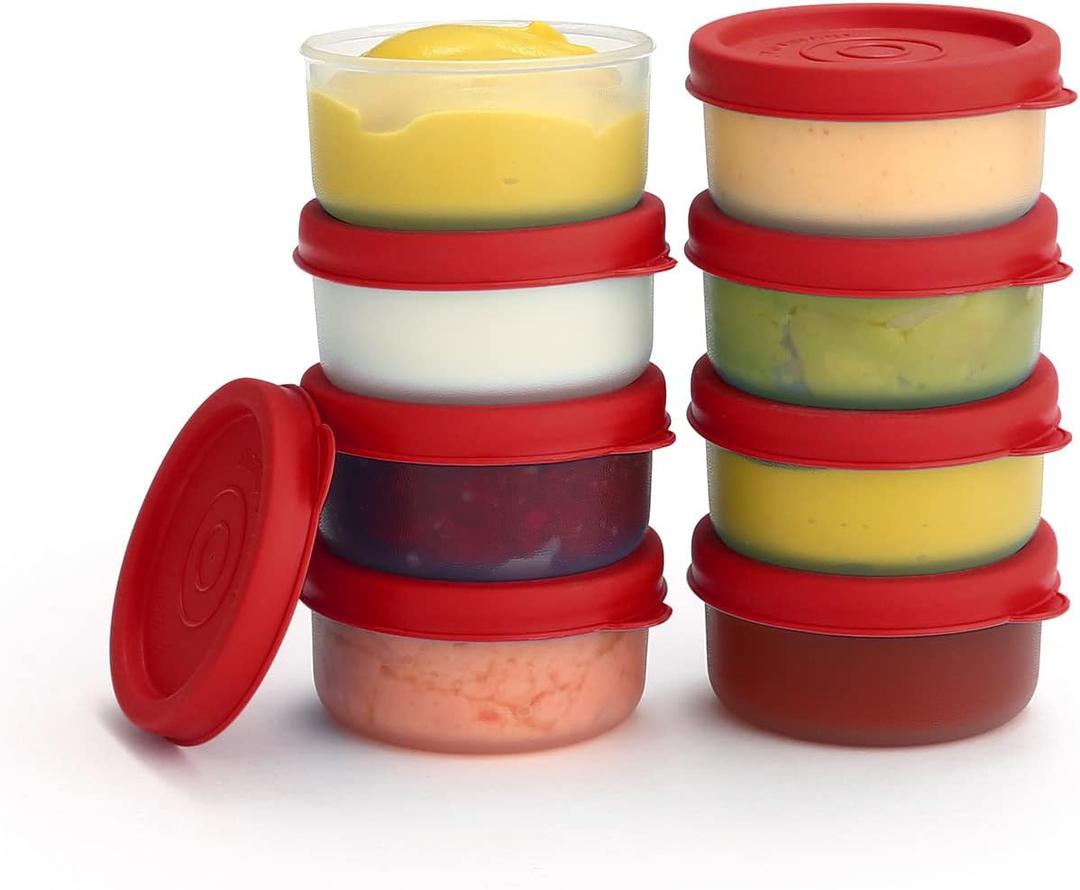 Condiment Cups Containers with Lids- 8 pk. 1.3 oz.Salad Dressing Container to go Small Food Storage Containers with Lids- Sauce Cups Leak proof Reusable Plastic BPA free for Lunch Box Picnic Travel (Red)