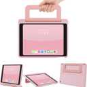 INFILAND Kids Case for iPad 9th/8th/7th Generation 2021/2020/2019 10.2 inch, Durable Soft Shockproof Stand Protective Cover with Pencil Holder/Handle for iPad 7/8/9 Gen (Light Pink)