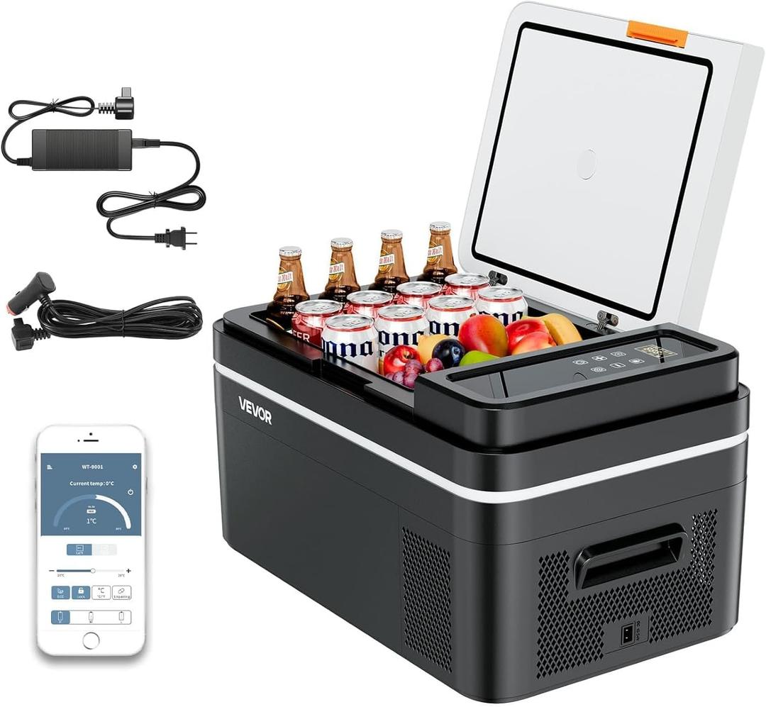 VEVOR Car Refrigerator, DC 12/24V AC100-240V Compressor Electric Cooler, -4F to 68F Car Fridge with APP Control, 23 QT Cars Freezer for RVs, Campsites, Boats, Camping, Fishing, 45W Portable Freezer