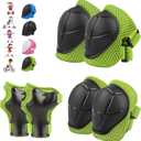 6PCS Kids Protective Gear Set, Knee Pads for Kids 3-10 Years Old, Toddler Elbow Pads, Wrist Guards, Skating Cycling Bike Rollerblading Scooter, Upgraded & Durable Material, Boys, Girls, Youth, Green