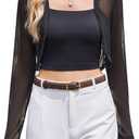 Women Sheer Shrugs Long Sleeve Cropped Cardigan Open Front Bolero Shrug for Evening Dressy (Small, Black)