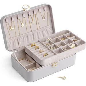 Vlando Jewelry Boxes for Women,2 Layers Jewelry Box with Lock,Birthday Gifts for Women Girls,Jewelry Organizers for Earrings Necklace,Rings Storage Grey Vlando Jewelry Boxes for Women,2 Layers Jewelry Box with Lock,Birthday Gifts for Women Girls,Jewelry Organizers for Earrings Necklace,Rings Storage Grey