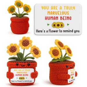 Inspirational Gifts for Women Men, Handmade Crochet Sunflower Decor, Thank You Appreciation Presents for Friends Coworkers Teacher, Cute Office Desk Accessories, Positive Affirmations Gift, 4.8 inches