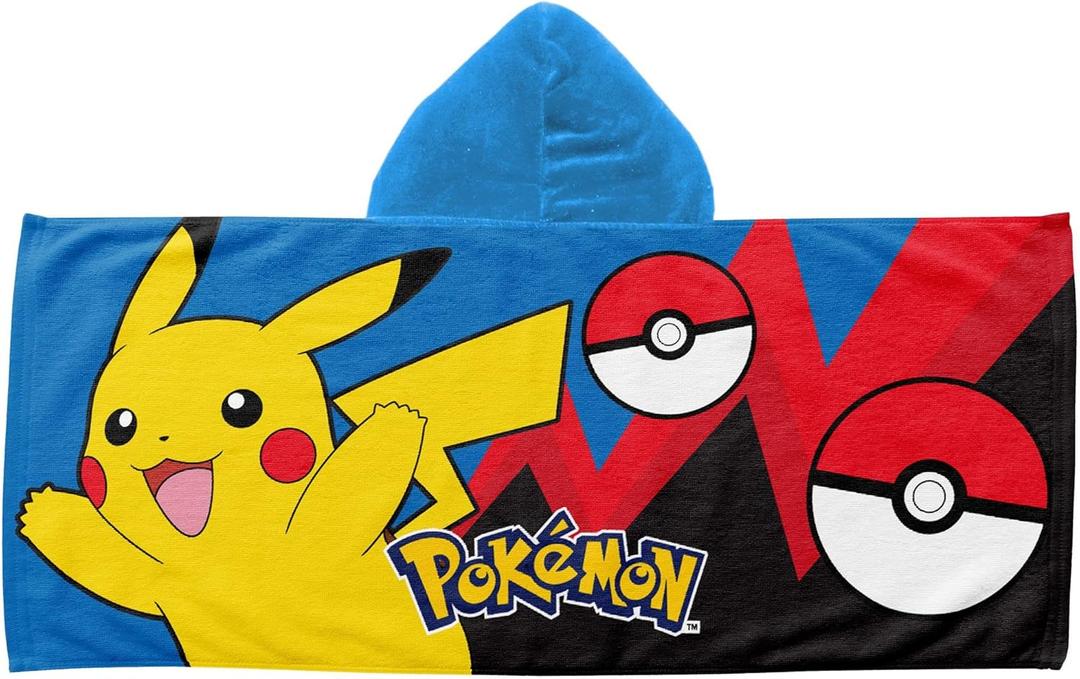 Northwest Pokemon Pikachu Bounce and Bolt Hooded Small Kids Beach Towel (1-4 Years Old) Super Soft, Absorbent, 21" x 51"