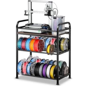 3D Printer Filament Storage Rack - Rolling Spool Holders with Wheels, Heavy Duty Metal Shelf for PLA/ABS/TPU/Nylon, Organized for 3D Printing Studio, Office Workshop (Brown)