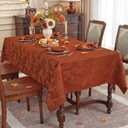 SASTYBALE Thanksgiving Rust Red Maple Leaf Tablecloth - 60x84 Inch Rectangle Jacquard Vintage, Spill-Proof Wrinkle Free for Fall Harvest Feasts & Family Festive Dinners
