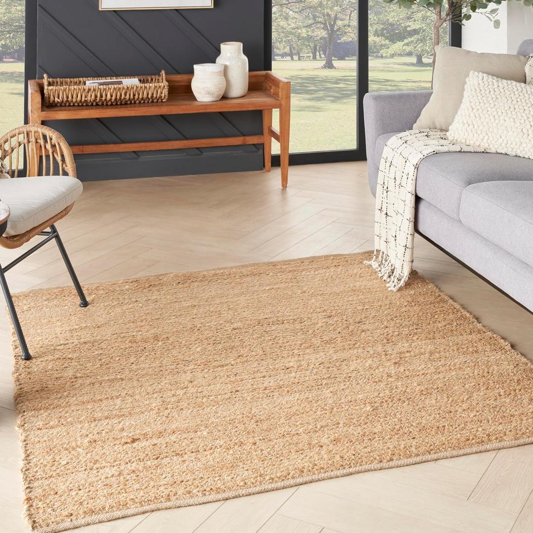 Nourison Home Natural Jute Solid Natural 4' x 4' Square Area -rug, Easy -cleaning, Non Shedding, Bed Room, Living Room, Dining Room, Kitchen (4 Square)