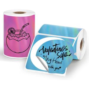 2 Rolls Holographic Thermal Labels 1.96" Pink& Blue Circle Custom Sticker for Phomemo M110/M220/M120/M200 Label Maker Printer Waterproof Address Label Paper for DIY,Logo,Price,Barcode