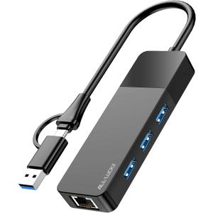 ALL-LUCKY USB to Ethernet Adapter, 4 in 1 USB C to Ethernet Adapter Hub with 3 x USB 3.0 Port/Gigabit Internet Port, High-Speed Network Hub Compatible for iMac,MacBook ProiPad ProXPS