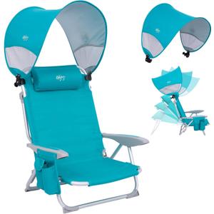 #WEJOY Beach Chair with Canopy Shade, Reclining Adjustable 4 Position, Lay Flat Lightweight Folding Portable Aluminum Chair with Backpack Straps,Padded headrest, Heavy Duty 400lbs Lawn Chair for Beach