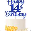 Kaoenla Glitter Happy 14th Birthday Cake Topper,Hello 14Cheers to 14Years,14th Anniversary /14 years old birthday Party Deco (14th, blue)