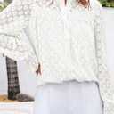 PRETTYGARDEN Lace Long Sleeve Shirts Casual Button Down Going Out Tops Hollow Out Eyelet Blouses 2026 Spring Fashion Clothing(White, Medium) (White, M)