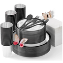 HEAVYWEIGHT 400 Pcs Clear Black Plastic Dishes