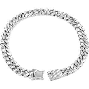 Tallew Silver Dog Chain Diamond Collar Walking Metal Chain Necklace with Secure Buckle Pet Cuban Style Collar Jewelry Accessories for Small Medium Large Dog Cats(22 Inch)
