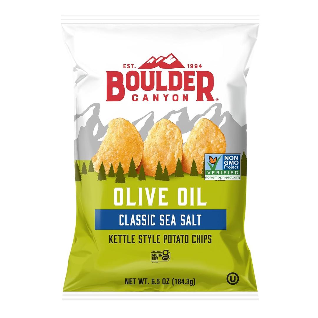 Boulder Canyon Olive Oil Kettle Chips, Classic Sea Salt, 6.5 oz (EXP 02/23/26)