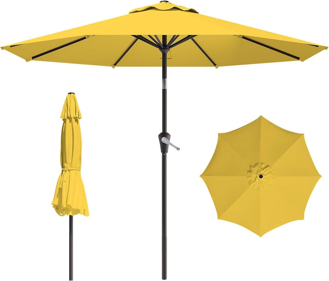 9 FT Patio Umbrella for Outdoor, Outdoor Table Umbrella with Push Button Tilt and Crank, Outdoor Patio Umbrellas with 8 Sturdy Ribs for Market, Garden, Pool (Yellow)