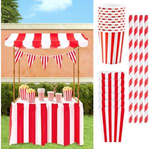 3 Pcs Carnival Party Decorations Circus Tent Awning Halloween Red White Banner Concession Stand(Cute Style)