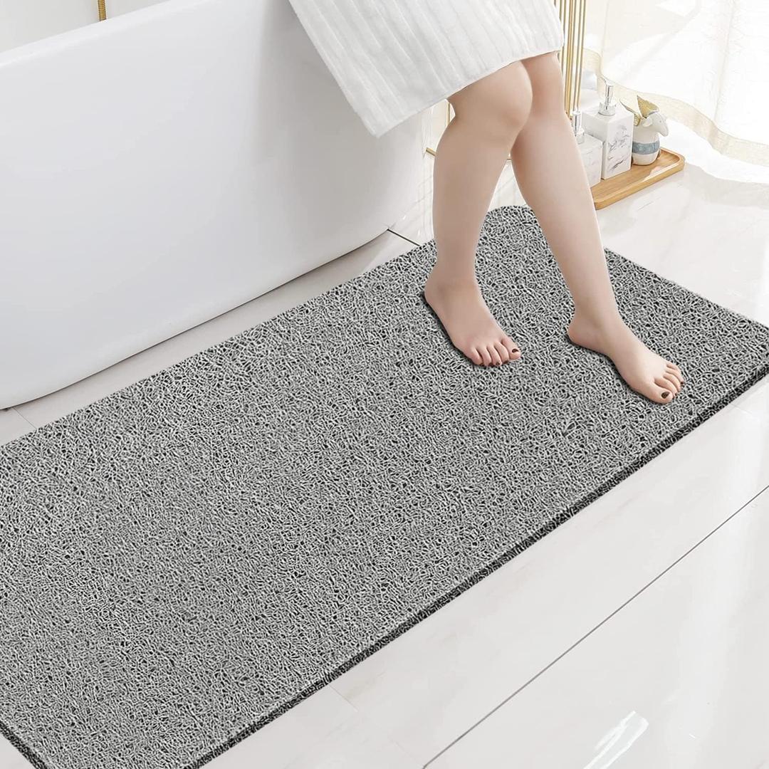 Extra Long Shower Mats Non Slip, 17.159 Inch, Bath Mat for Shower, Loofah Mats for Shower and Bathroom, Quick Drying, Grey