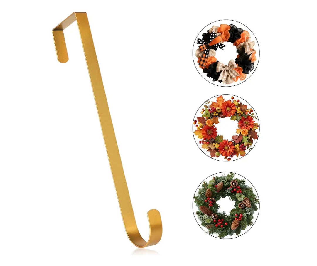 MCFULL 12 in Wreath Hangers for Front Door,Sturdy Metal Wreath Doors Hangers,Over The Door Hooks for Front Porch Decor,Gold Garland Hooks Holders for Halloween Christmas Decorations