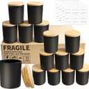 CONNOO 15 Pack 7 OZ Matte Black Candle Jars with Bamboo Lids for Making Candles, Thick Glass Candle Jars Empty Jars in Bulk with lids - Dishwasher Safe