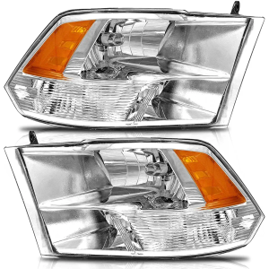 for 2009-2018 Dodge Ram 1500 2010 2011 2012 2013 2014 2015 2016 2017 2018 Dodge Ram 2500/3500 Pickup Headlight Assembly Clear Lens Chrome Housing & Amber Reflector Headlamp Replacement L+R