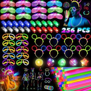 Glow in the Dark Supplies for Kids Adults, Light Up Party Favors, 56 LED Light Up Toys, 100 Glow Sticks Bulk Party Pack DIY Glasses Headbands Necklaces for Neon Party Supplies & Decorations