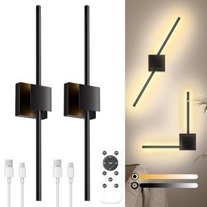 Torchlet Battery Operated Wall Sconce with Remote Control, Dimmable Wall Sconces Set of Two with DIY Independently Rotatable Lamp, 3000K-6000K LED Wall Lights for Living Room, Bedroom, 28.3In, 2 Pack