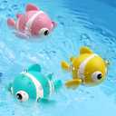 Pinkiwine 3 Pack Clown Fish Swimming Bath Toys Floating Wind Up Toys for Baby Toddlers Kids Christmas Stocking Stuffers Gifts