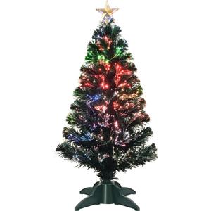 3ft Pre-Lit Fiber Optic Artificial Christmas Tree with Top Star, Multi-Color Lighting Tabletop Mini Christmas Tree with Sturdy Legs,Optical Fiber Xmas Tree for Home, Office, Party Decoration