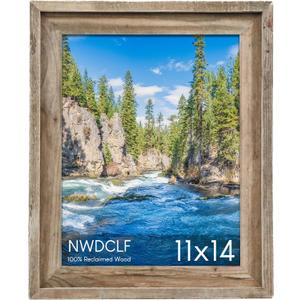 Rustic 11x14 Picture Frame, Reclaimed Barnwood Photo Frame with Real Glass, Distressed Natural Wood Frame for Wall Mount, Farmhouse Country Home Office Cabin Dcor