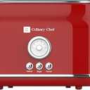 Frigidaire ETO102WHITE, 2 Slice Toaster, Retro Style, Wide Slot for Bread, English Muffins, Croissants, and Bagels, 5 Adjustable Toast Settings, Cancel and Defrost, 900w, Red