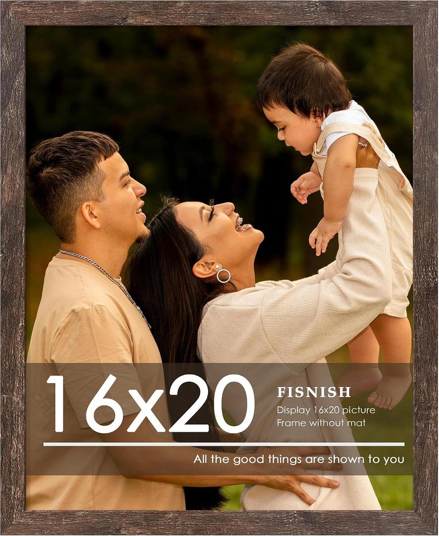 16x20 Picture Frame, Rustic Brown 16 x 20 Poster Frame for Horizontal or Vertical Wall Mounting, 1 Pack
