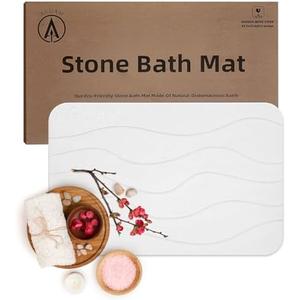Stone Bath Mat Diatomaceous Earth Shower Non Slip | Quick Drying White Stone Mat for Kitchen & Bathroom | Anti Slip Shower Mat with Super Absorbent Bath Mat | 23.7"x 15.4" (L), Engr-Offwhite