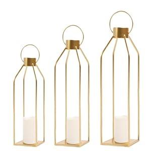 HPC Decor Modern Farmhouse Lanterrn Decor- Black Metal Candle for Summer Night- Lanterns w/Timer Flickering Candles for Living Room,Home,Indoor, Outdoor,Table,Fireplace Mantle Dcor