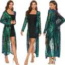 Women's Sequin Cardigan Summer Cover Up Dress Glitter Sparkle Open Front Coat Dresses Duster for Evening Prom (5X-Large, Green)